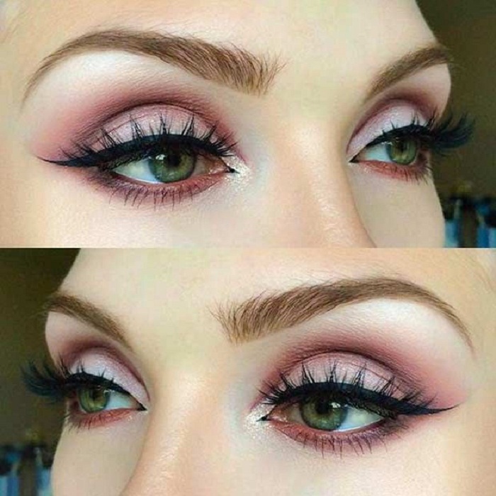 макияж для зелёных глаз розовые тени