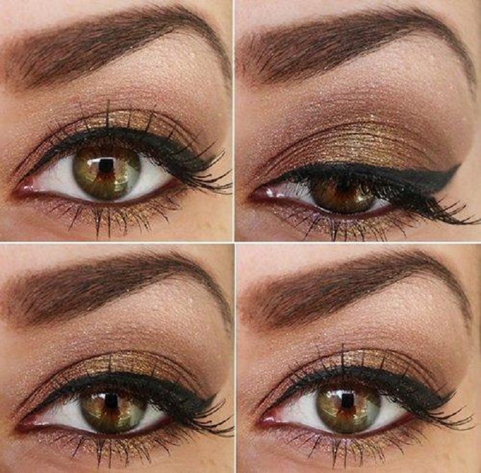 золото-дымчатый макияж для карих глаз