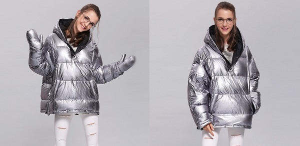 Дизайнерская металлическая теплая куртка