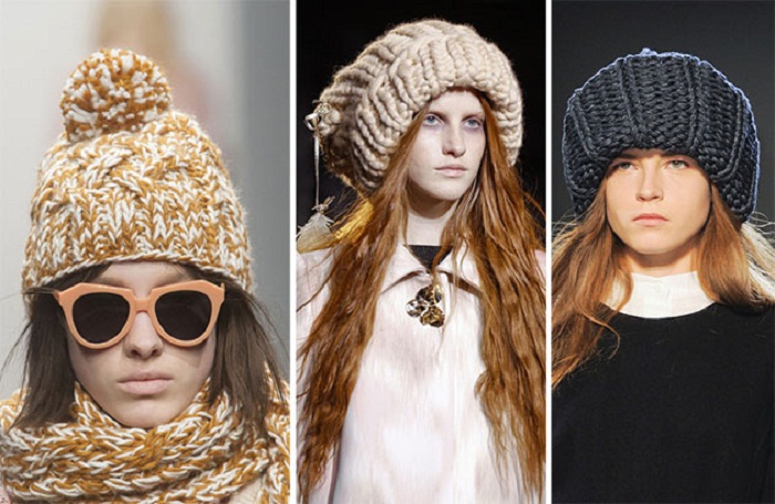 зимние женские шапки крупной вязки