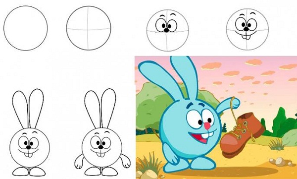 как нарисовать зайца из смешарики